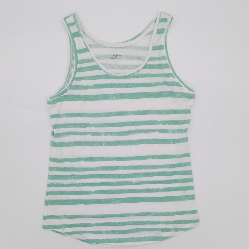 LOFT Women's Green and White Striped Tank Top (Size XS)